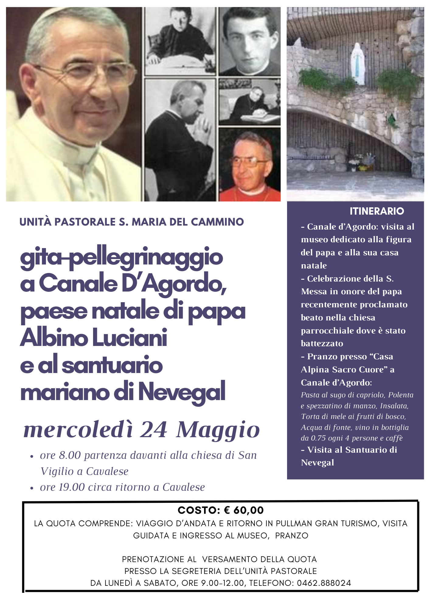 Gita-pellegrinaggio a Canale d’Agordo – mercoledì 24 maggio