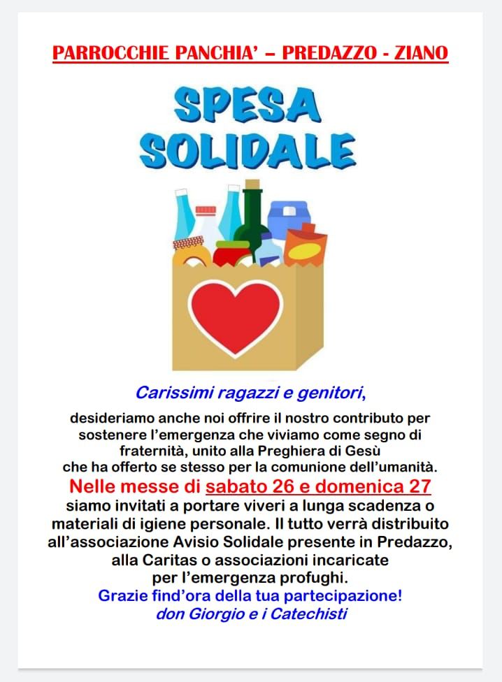 Spesa solidale Parrocchie di Panchià, Predazzo e Ziano di Fiemme