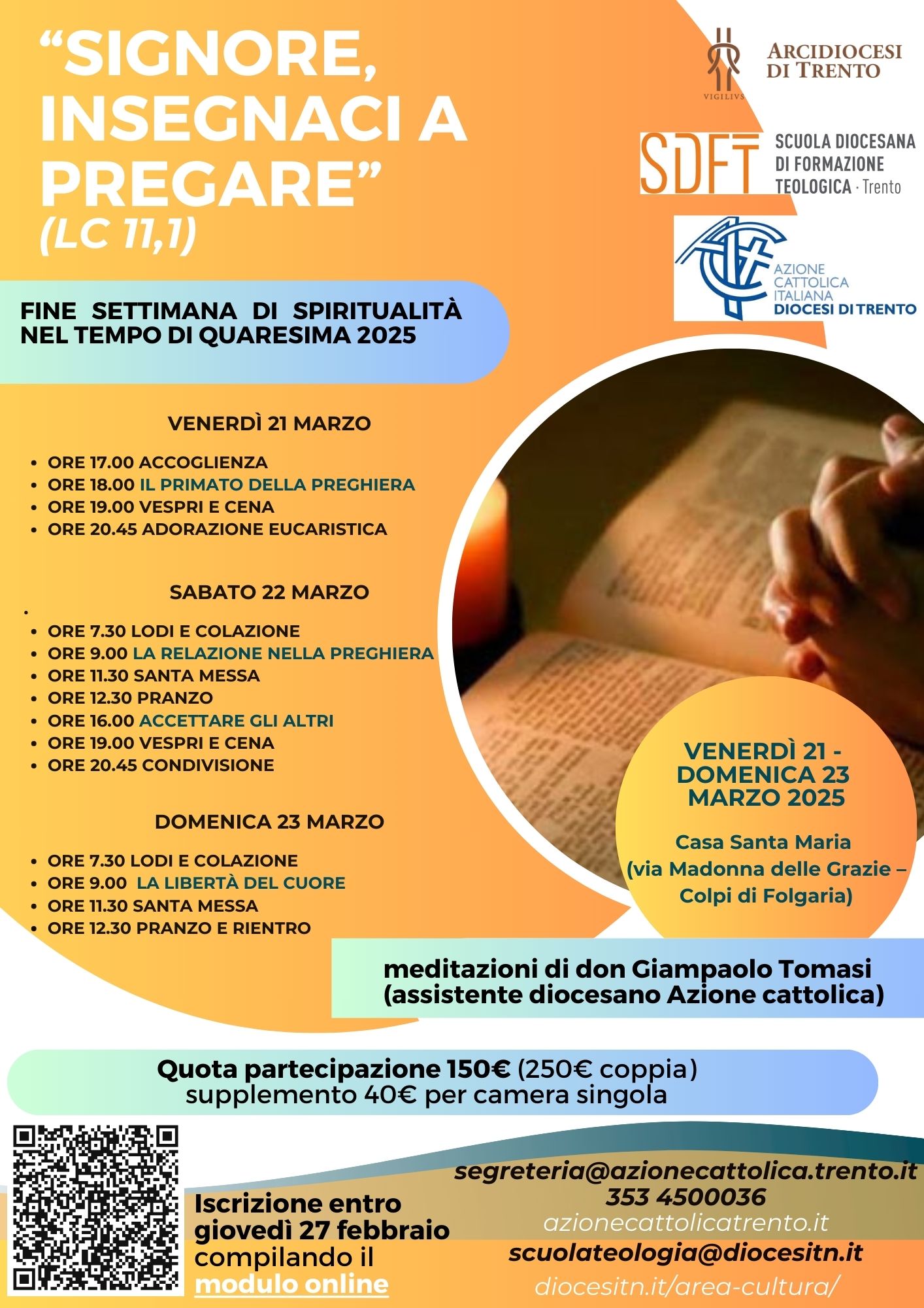 IMPARARE A PREGARE: fine settimana di spiritualità in Quaresima con Azione Cattolica e SDFT