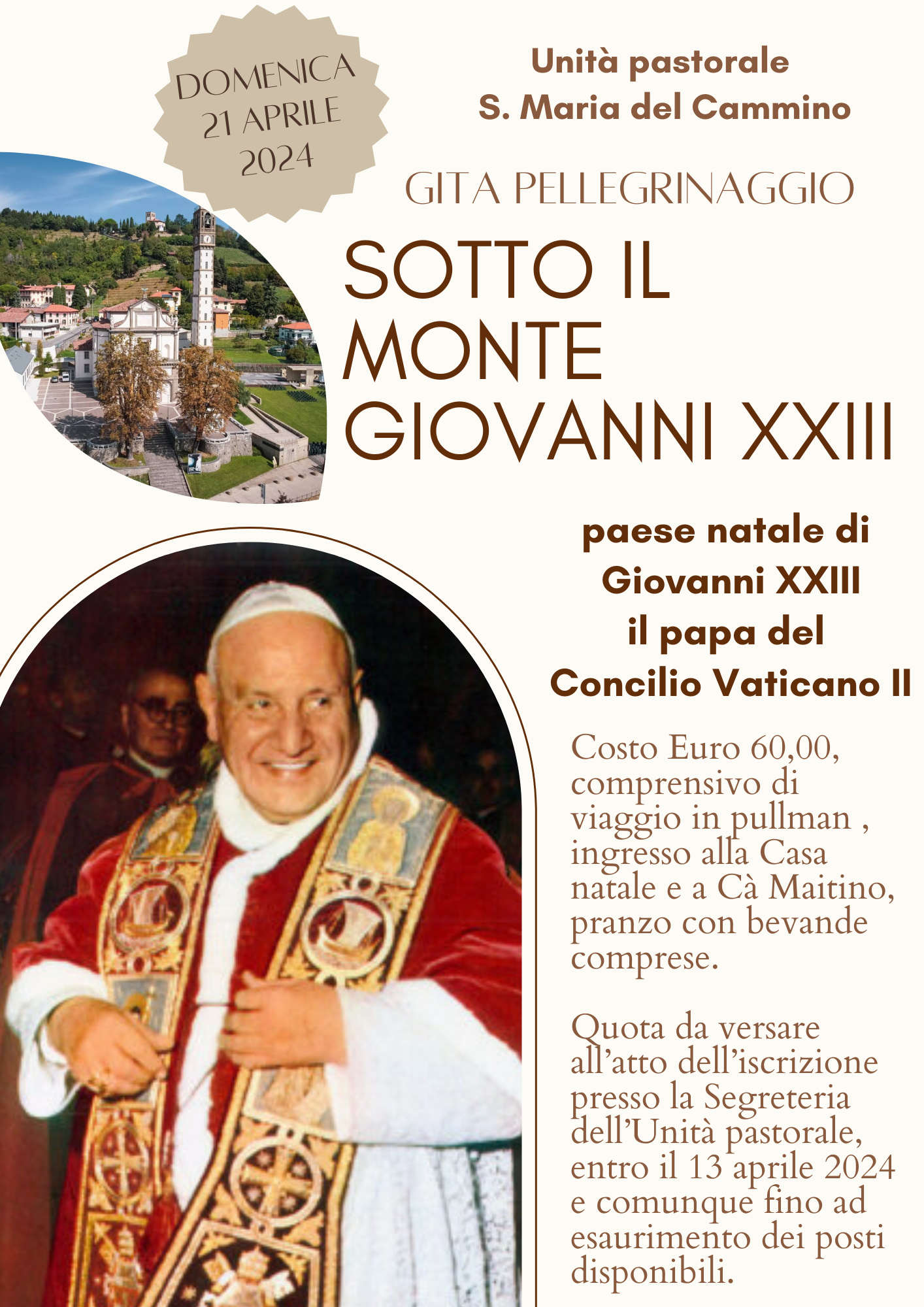 Gita-Pellegrinaggio a Sotto il Monte Giovanni XXIII – Domenica 21 aprile 2024