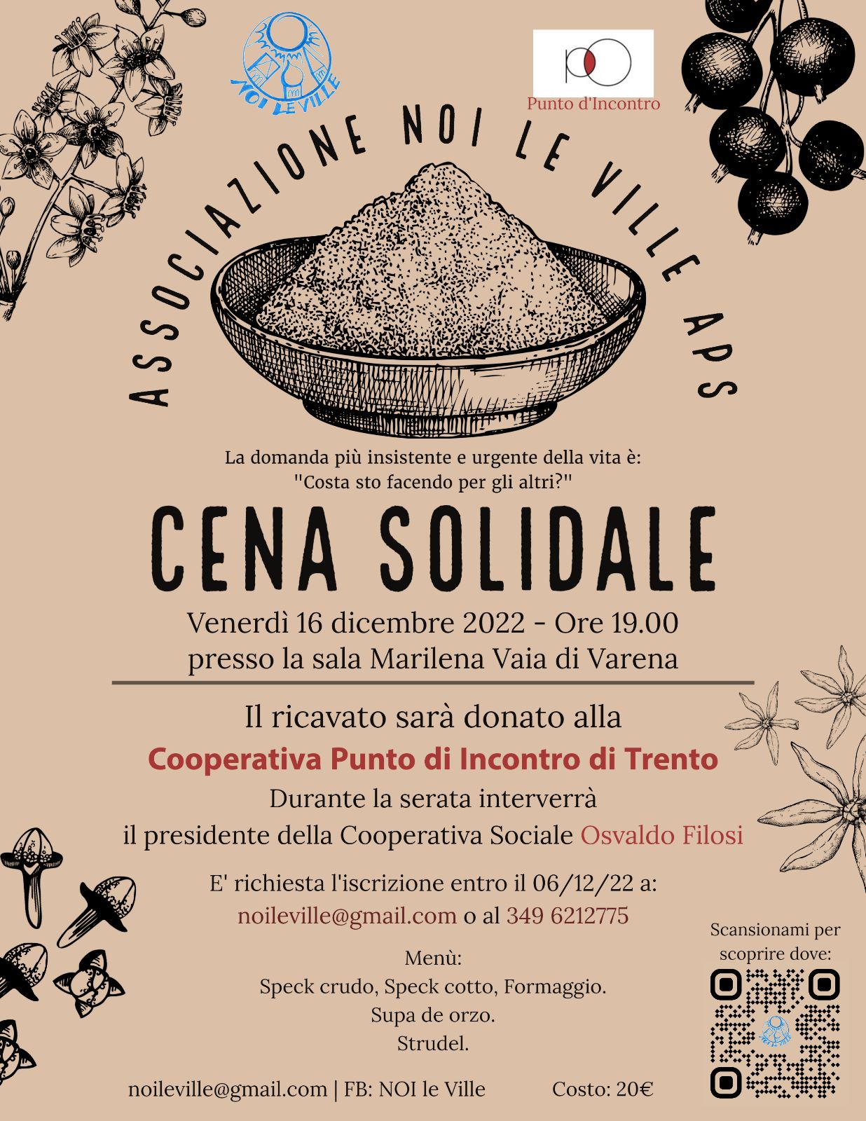 CENA SOLIDALE – Varena – 16 dicembre 2022