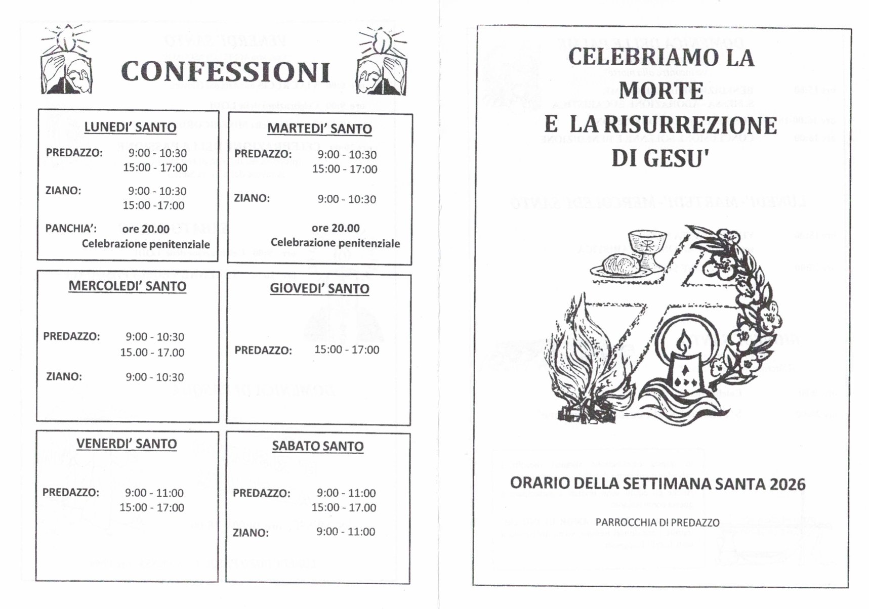 SETTIMANA SANTA – Parrocchie di Predazzo, Ziano e Panchià