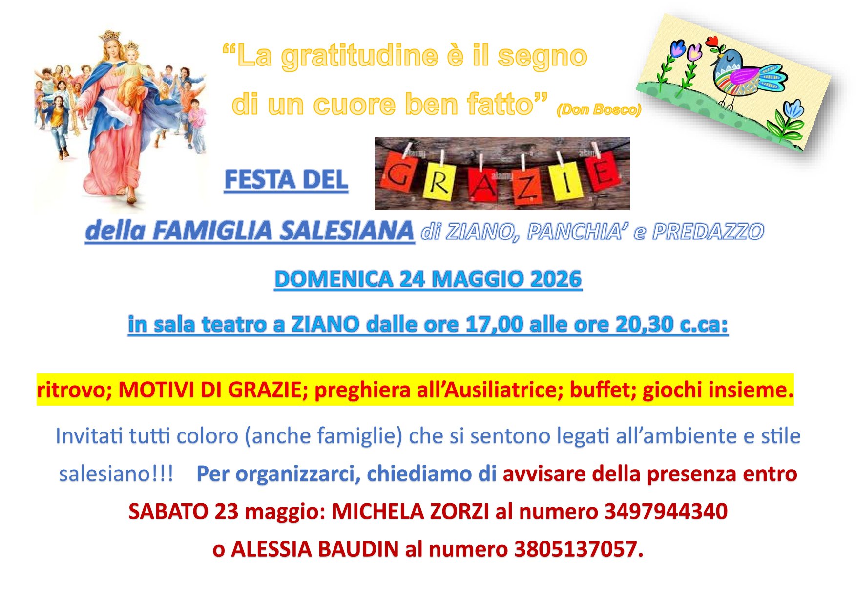 FESTA DEL GRAZIE della FAMIGLIA SALESIANA di Ziano, Panchià e Predazzo